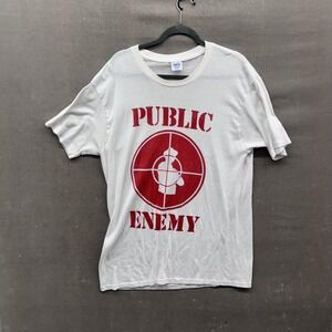 Vintage Public Enemy Shirt Mens XL White Slammer USA Rap Hip Hop Band Tee 90s
